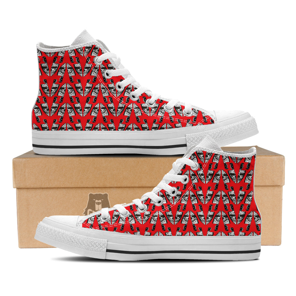 Skull Face Reflection Knife Print Pattern White High Top Shoes-grizzshop