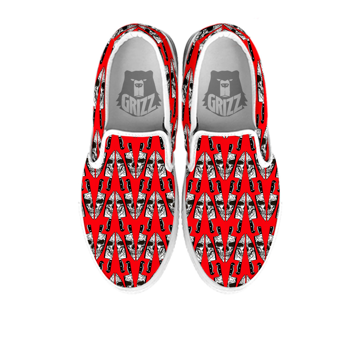 Skull Face Reflection Knife Print Pattern White Slip On Shoes-grizzshop