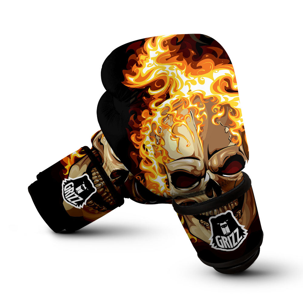 Skull Fire Print Boxing Gloves-grizzshop