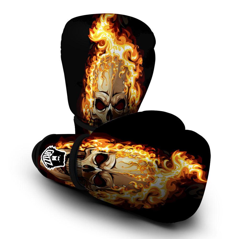 Skull Fire Print Boxing Gloves-grizzshop