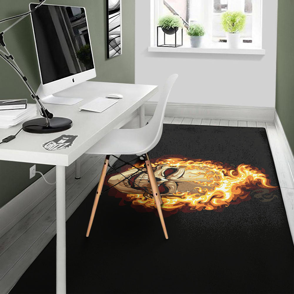 Skull Fire Print Floor Mat-grizzshop