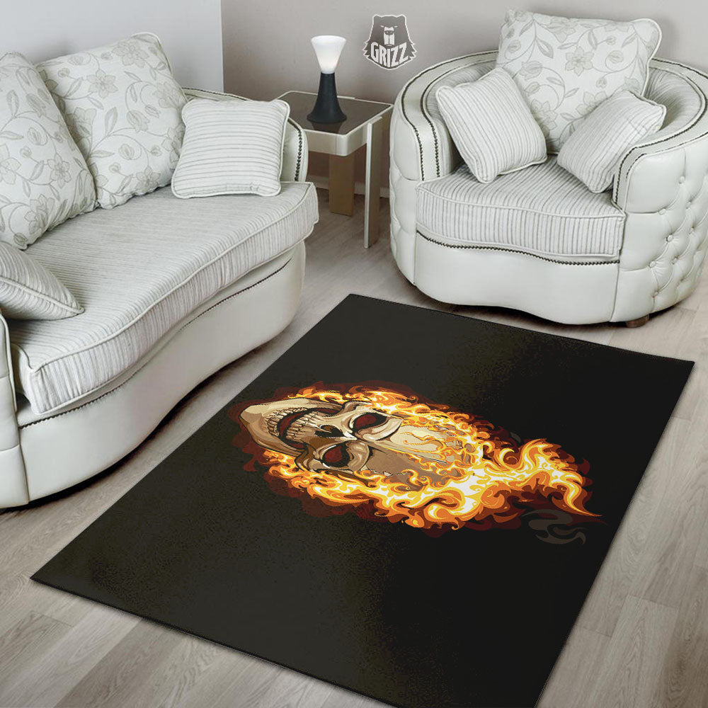 Skull Fire Print Floor Mat-grizzshop