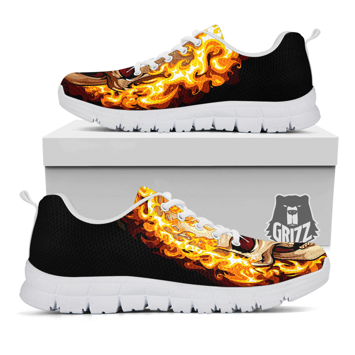 Skull Fire Print White Sneaker-grizzshop