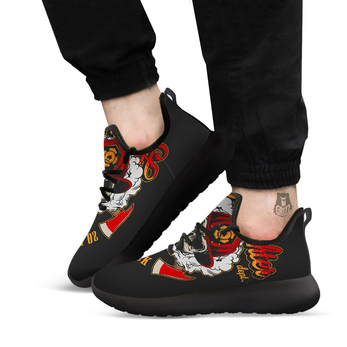 Skull Firefighter Department Print Black Athletic Shoes-grizzshop