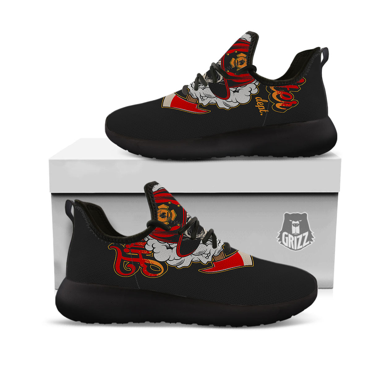 Skull Firefighter Department Print Black Athletic Shoes-grizzshop