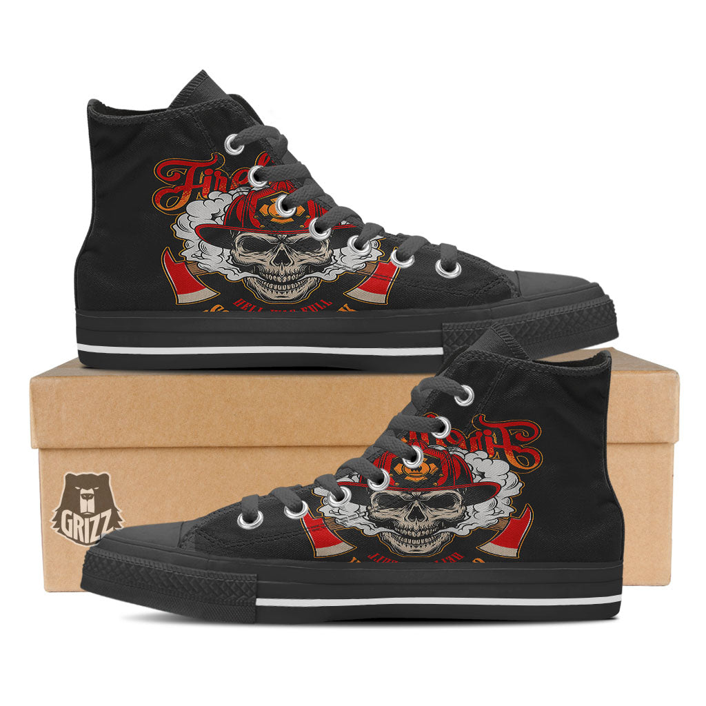 Skull Firefighter Department Print Black High Top Shoes-grizzshop