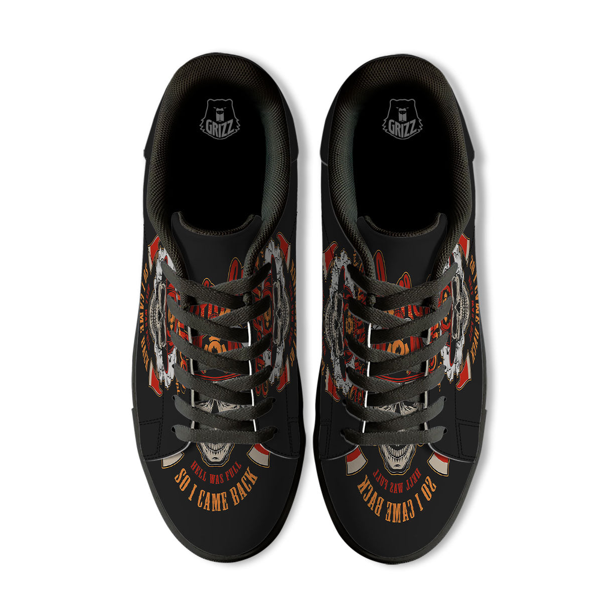 Skull Firefighter Department Print Black Low Top Sneakers-grizzshop