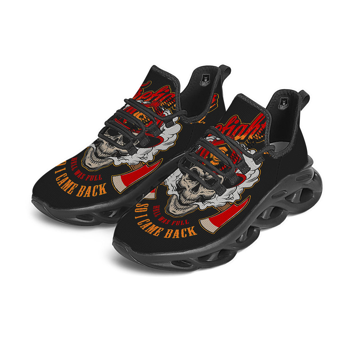 Skull Firefighter Department Print Black Running Shoes-grizzshop