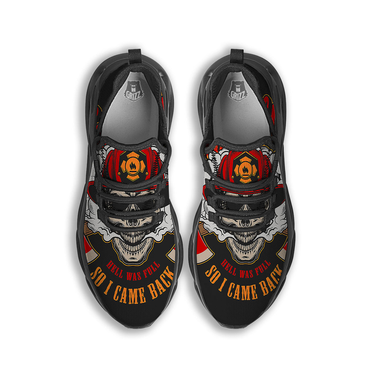 Skull Firefighter Department Print Black Running Shoes-grizzshop