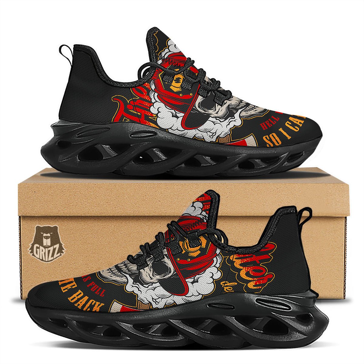 Skull Firefighter Department Print Black Running Shoes-grizzshop