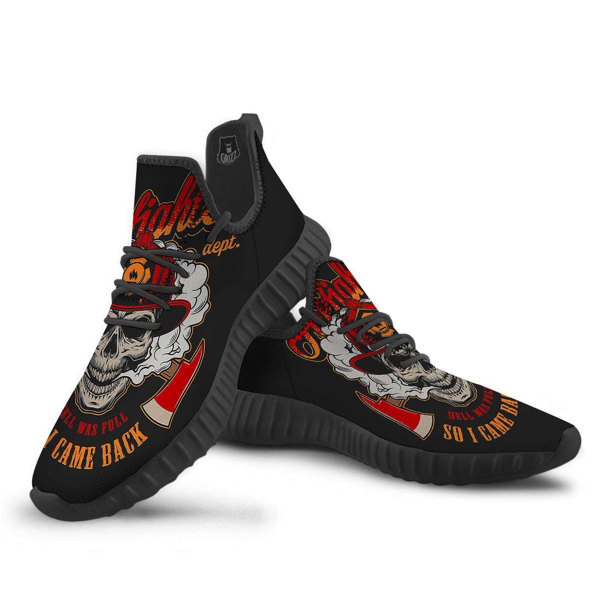 Skull Firefighter Department Print Black Walking Shoes-grizzshop