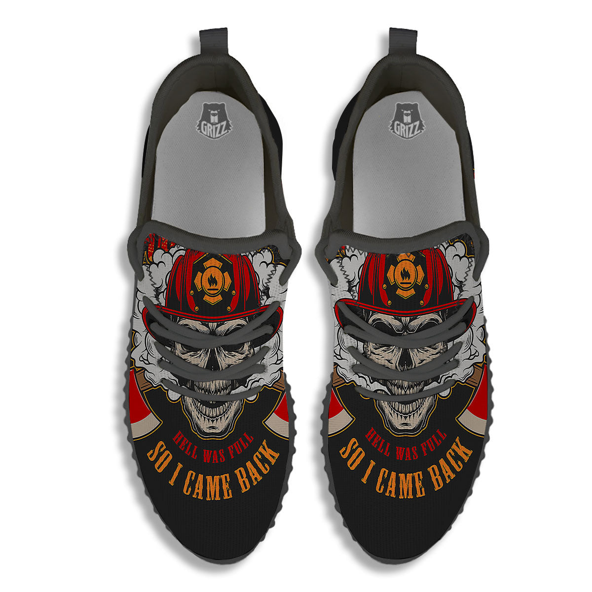 Skull Firefighter Department Print Black Walking Shoes-grizzshop