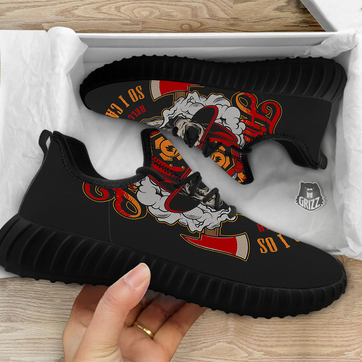 Skull Firefighter Department Print Black Walking Shoes-grizzshop