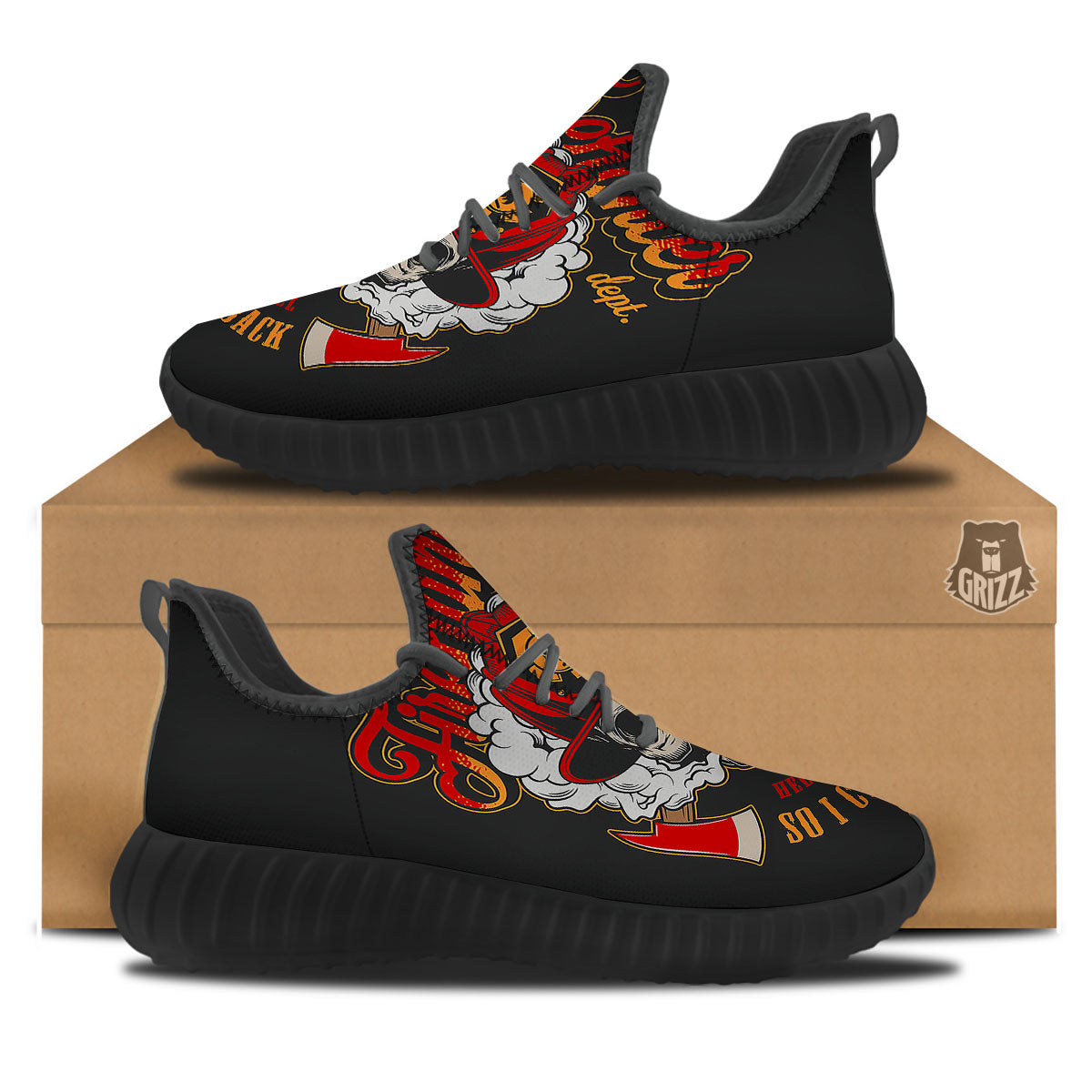 Skull Firefighter Department Print Black Walking Shoes-grizzshop