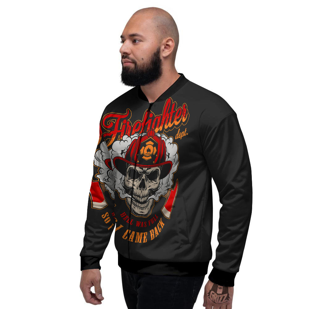 Skull Firefighter Department Print Men's Bomber Jacket-grizzshop