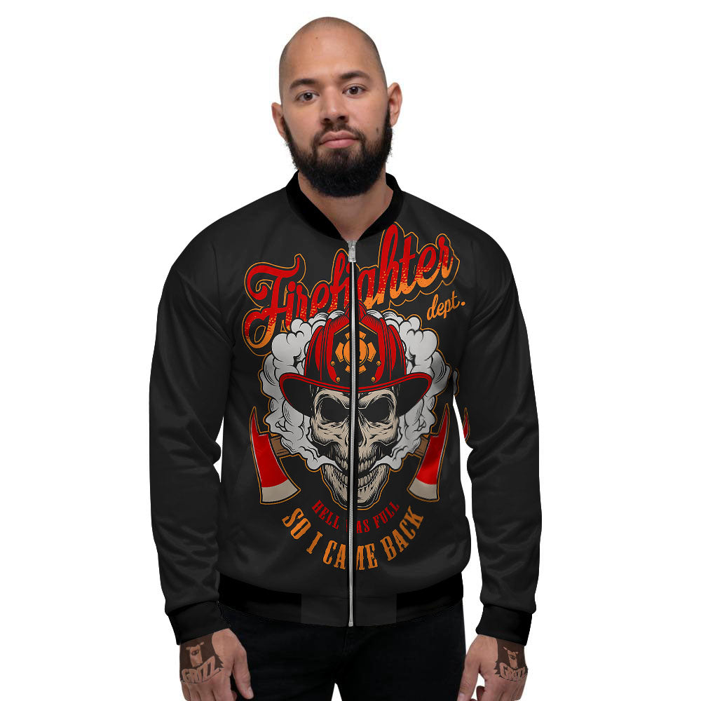 Skull Firefighter Department Print Men's Bomber Jacket-grizzshop