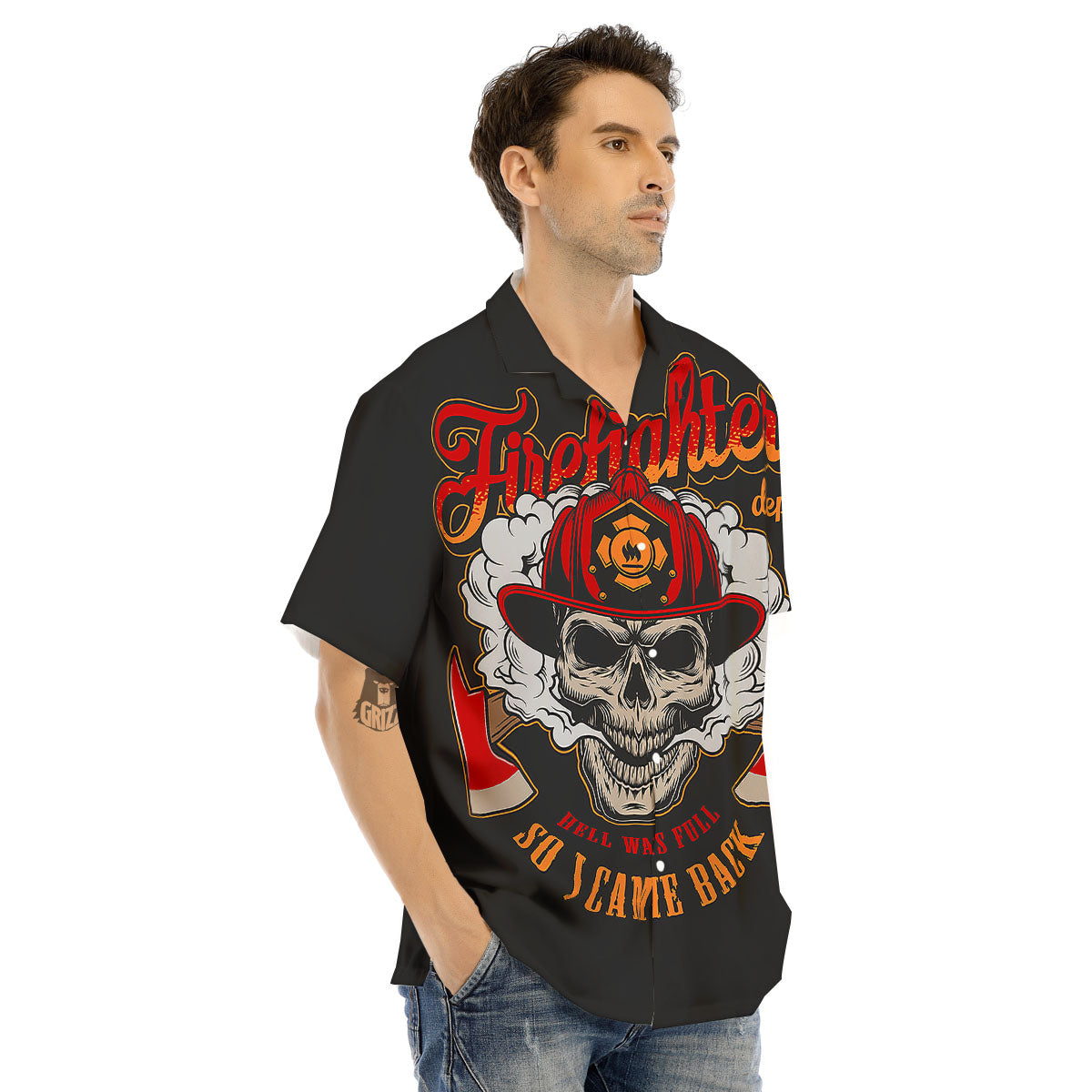 Skull Firefighter Department Print Men's Hawaiian Shirt-grizzshop