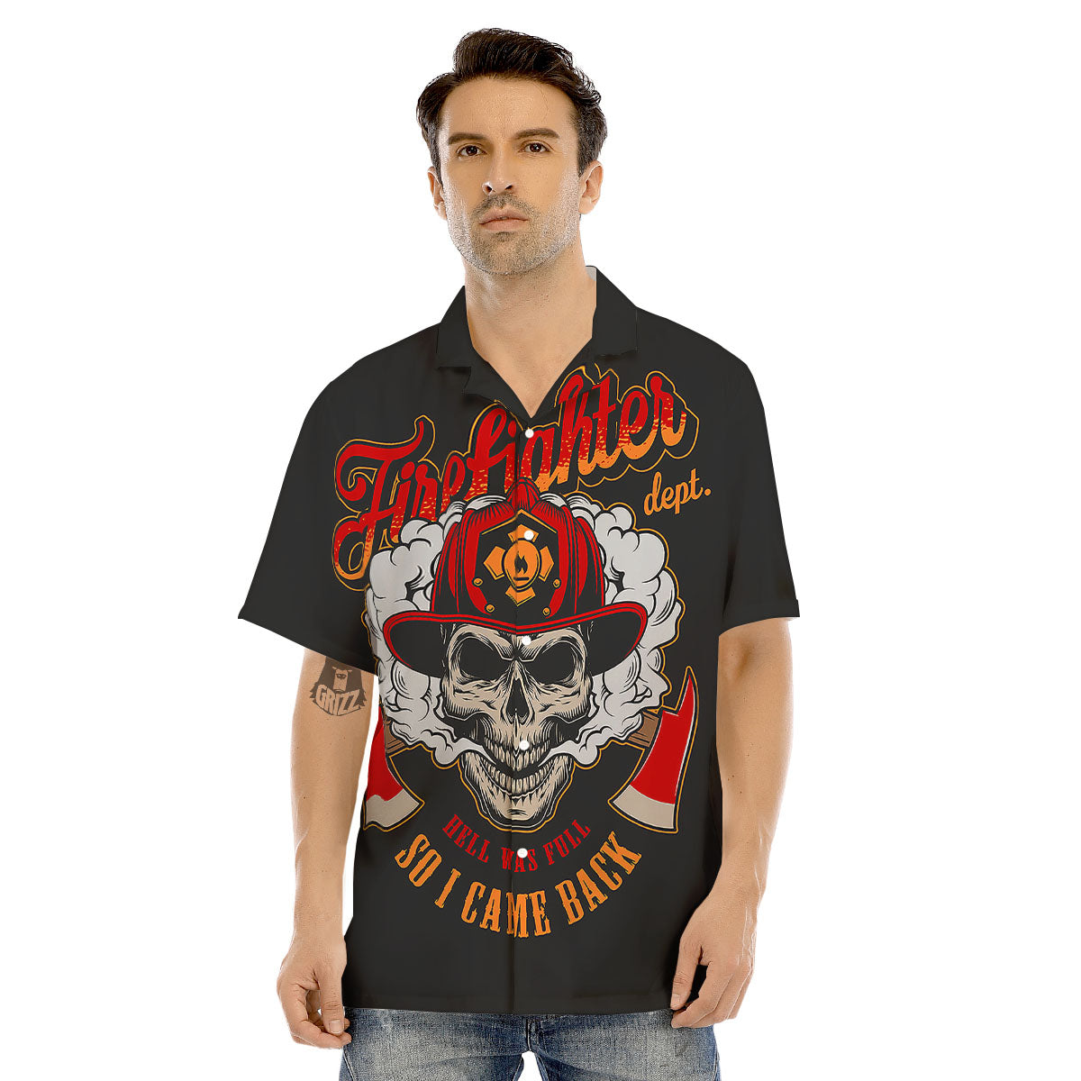 Skull Firefighter Department Print Men's Hawaiian Shirt-grizzshop