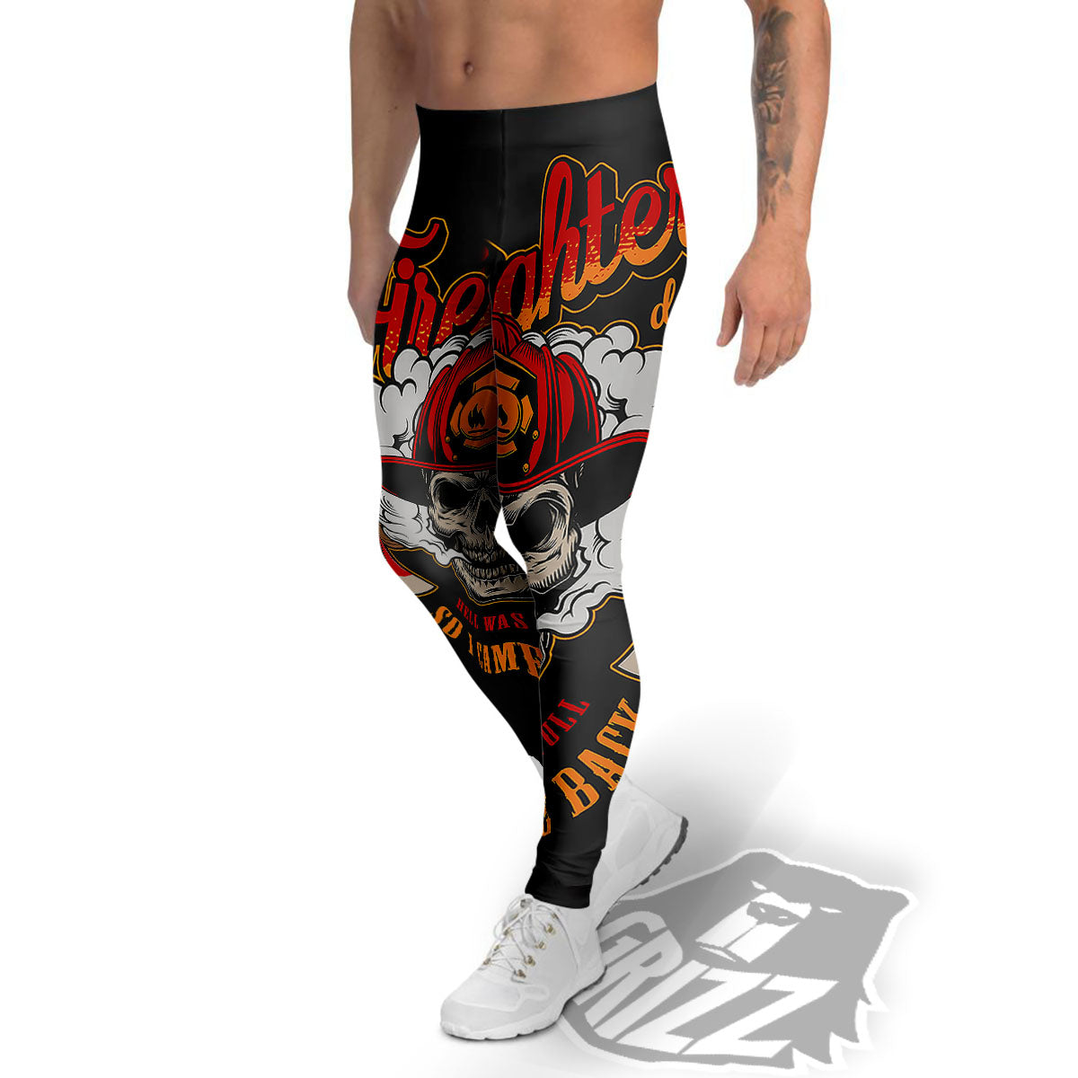Skull Firefighter Department Print Men's Leggings-grizzshop