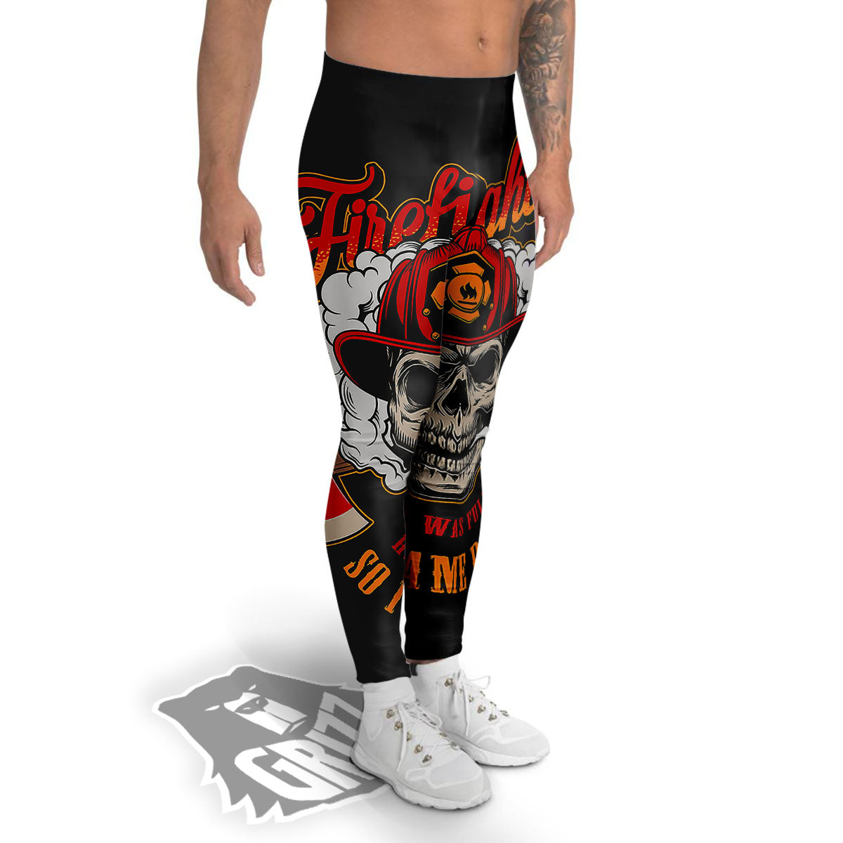 Skull Firefighter Department Print Men's Leggings-grizzshop