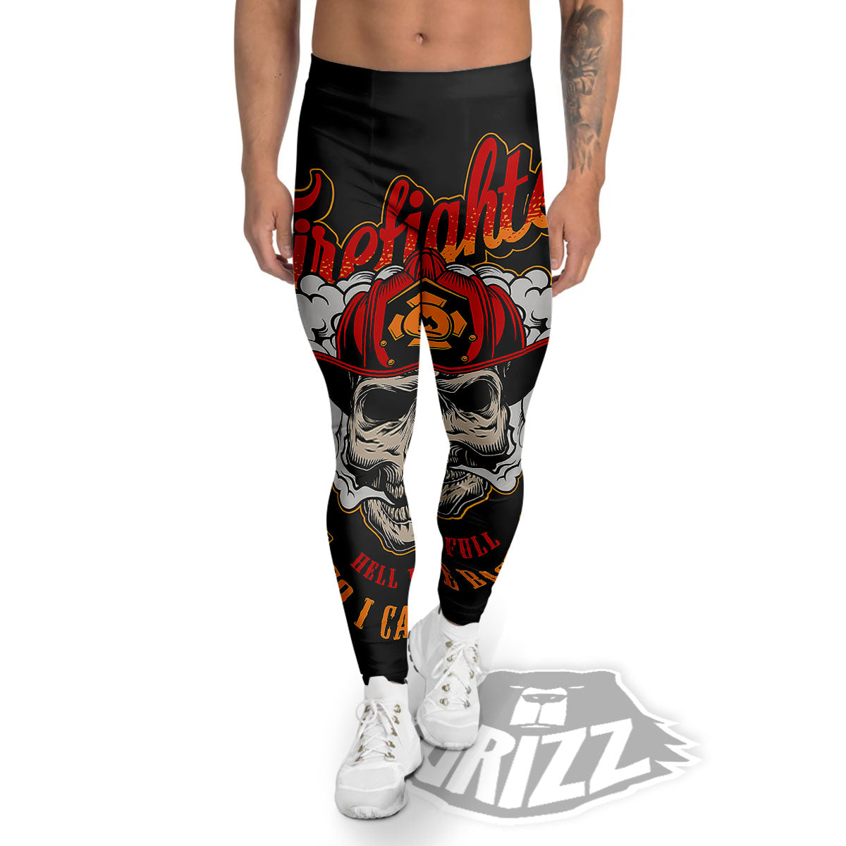 Skull Firefighter Department Print Men's Leggings-grizzshop