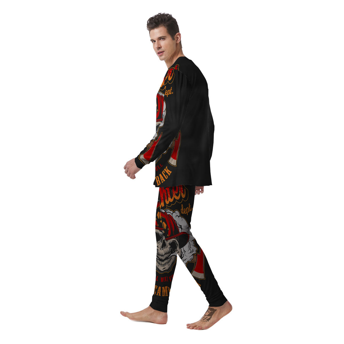 Skull Firefighter Department Print Men's Pajamas-grizzshop