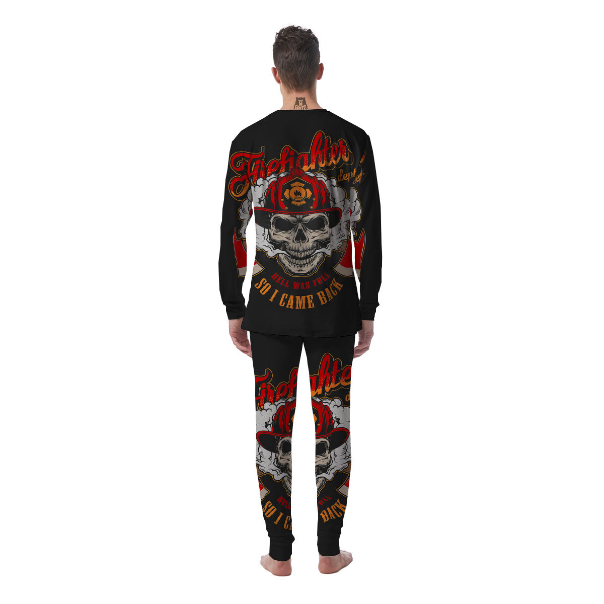 Skull Firefighter Department Print Men's Pajamas-grizzshop