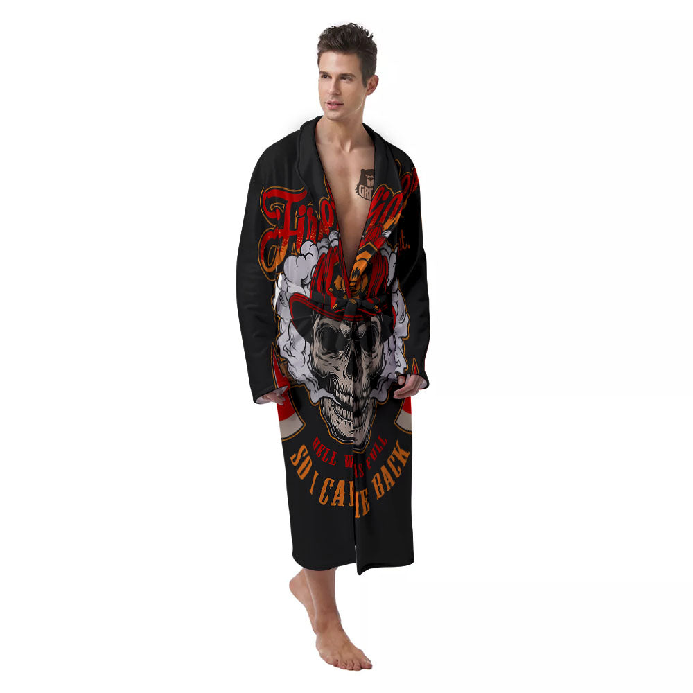 Skull Firefighter Department Print Men's Robe-grizzshop