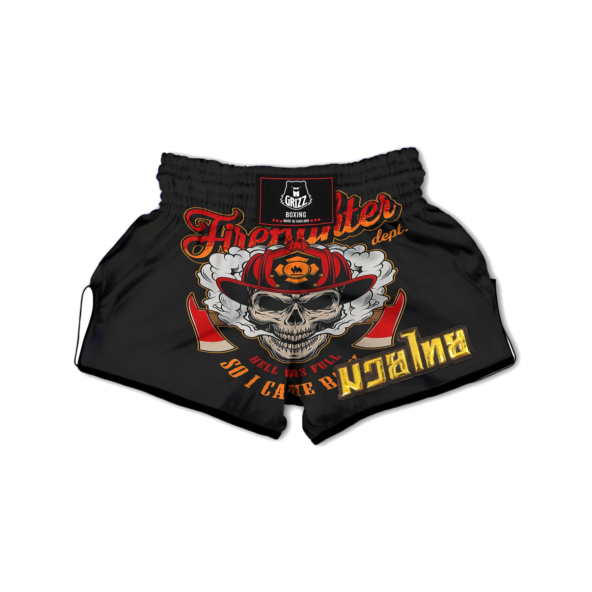 Skull Firefighter Department Print Muay Thai Boxing Shorts-grizzshop