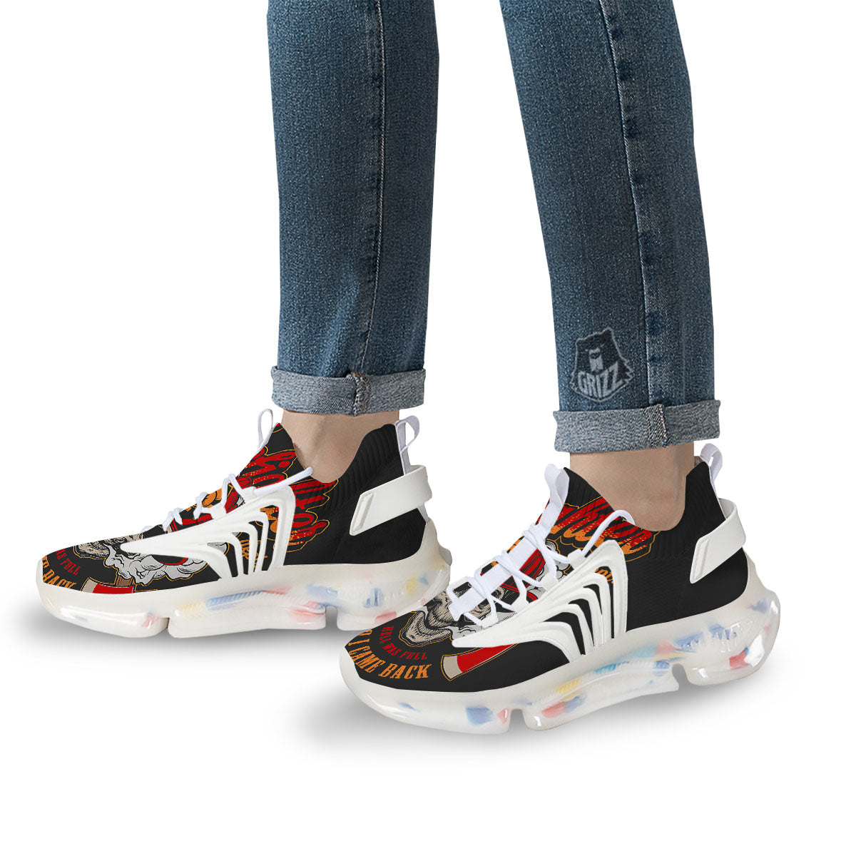Skull Firefighter Department Print White Gym Shoes-grizzshop