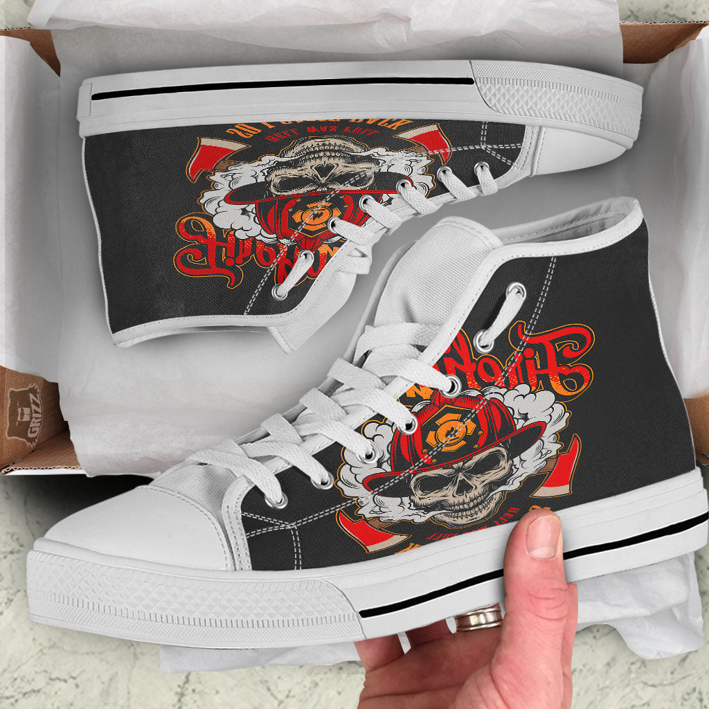 Skull Firefighter Department Print White High Top Shoes-grizzshop
