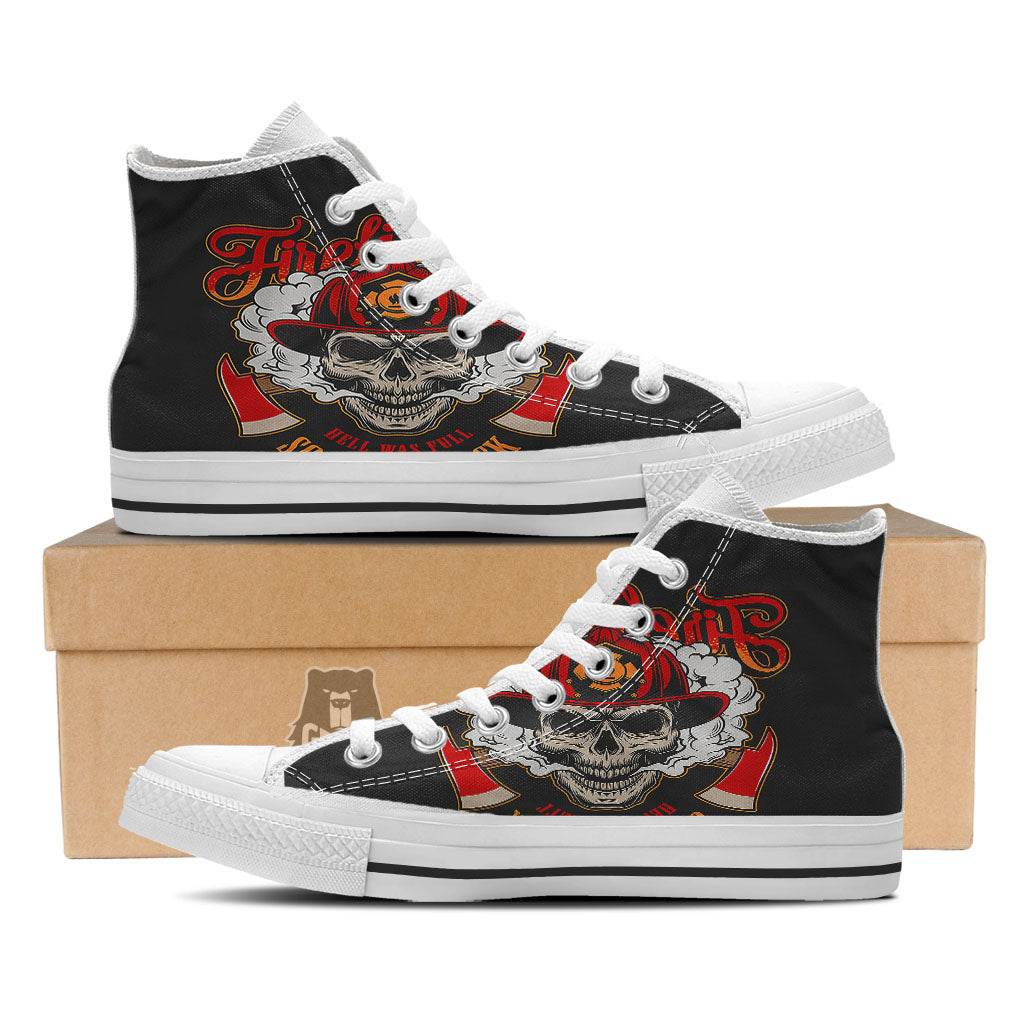 Skull Firefighter Department Print White High Top Shoes-grizzshop