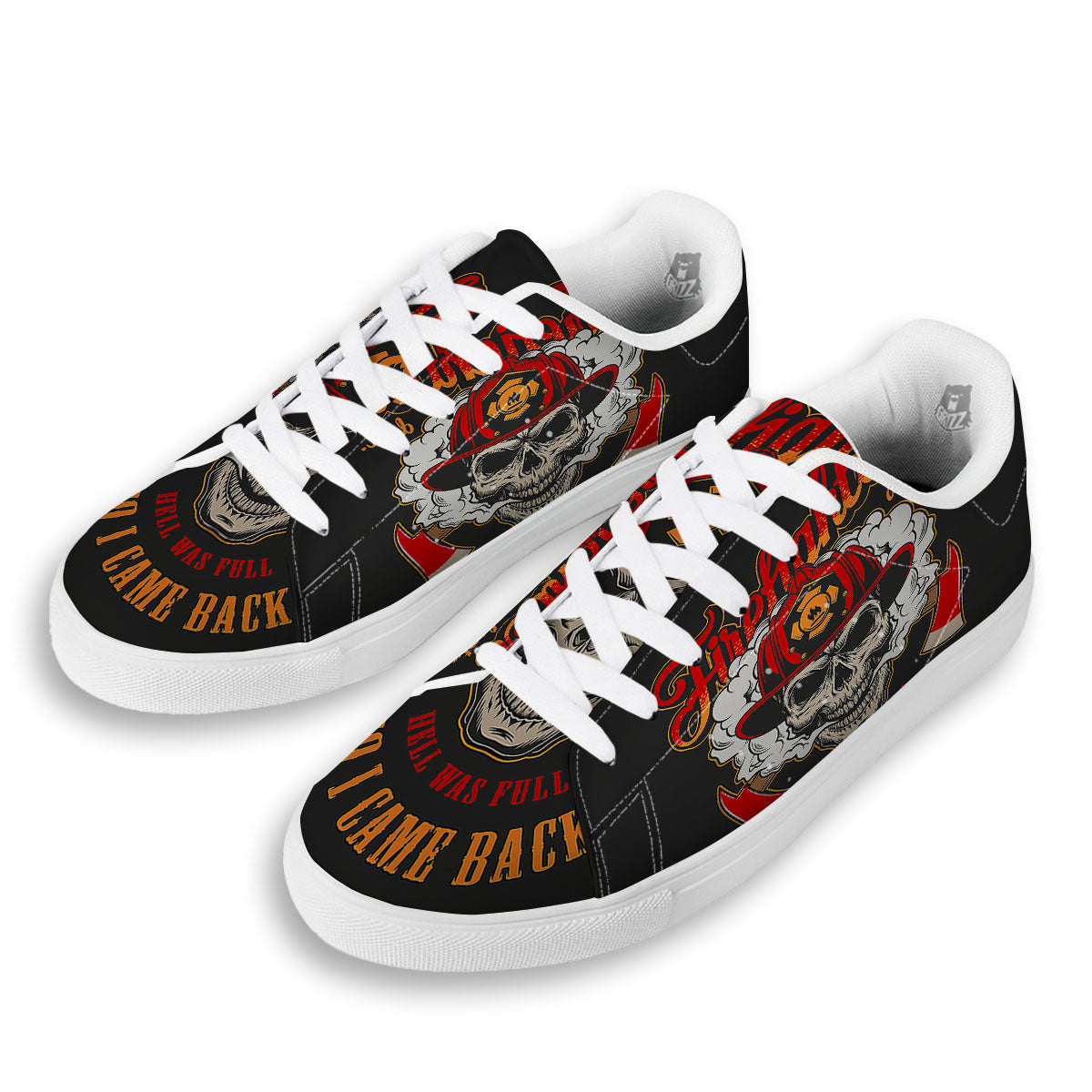 Skull Firefighter Department Print White Low Top Sneakers-grizzshop