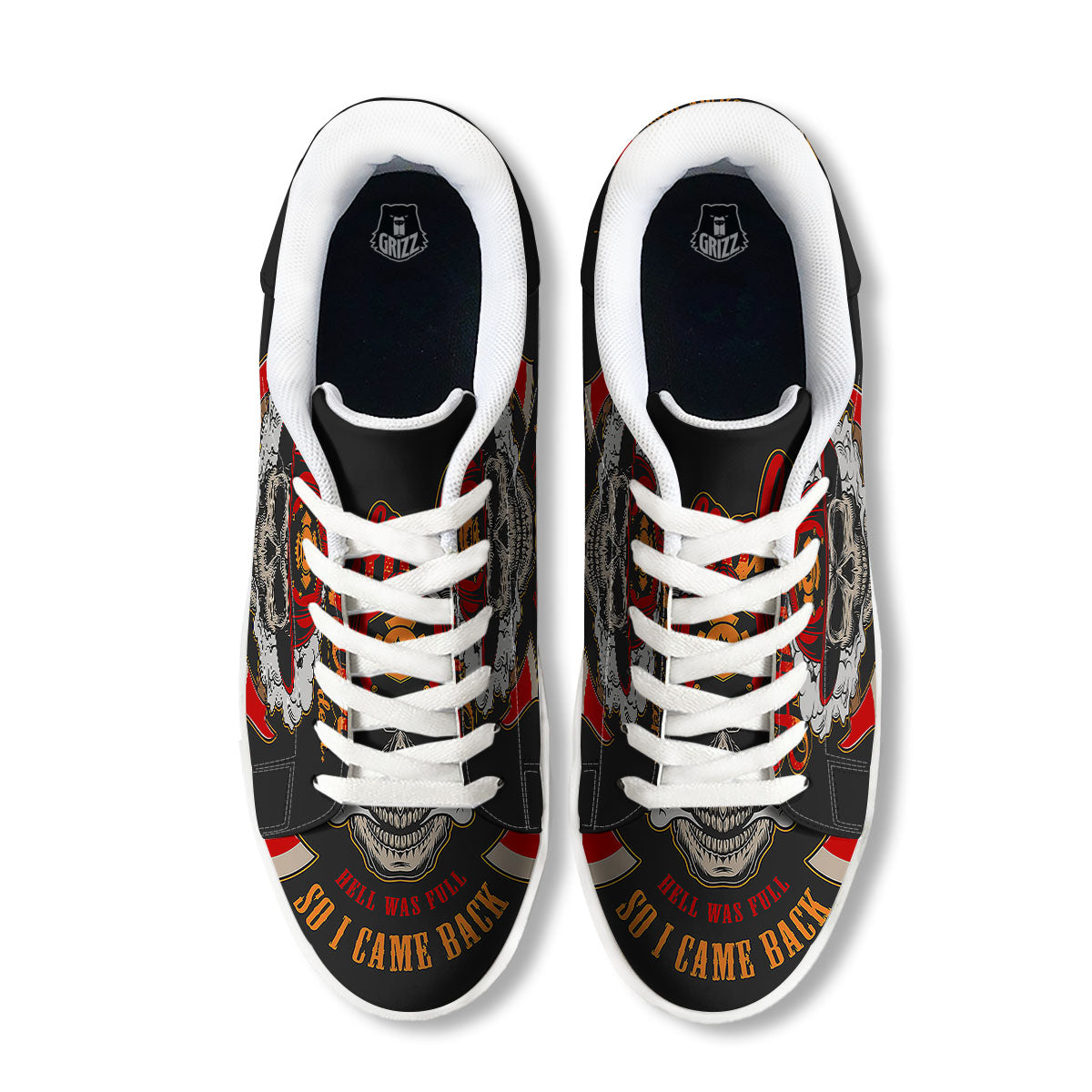 Skull Firefighter Department Print White Low Top Sneakers-grizzshop