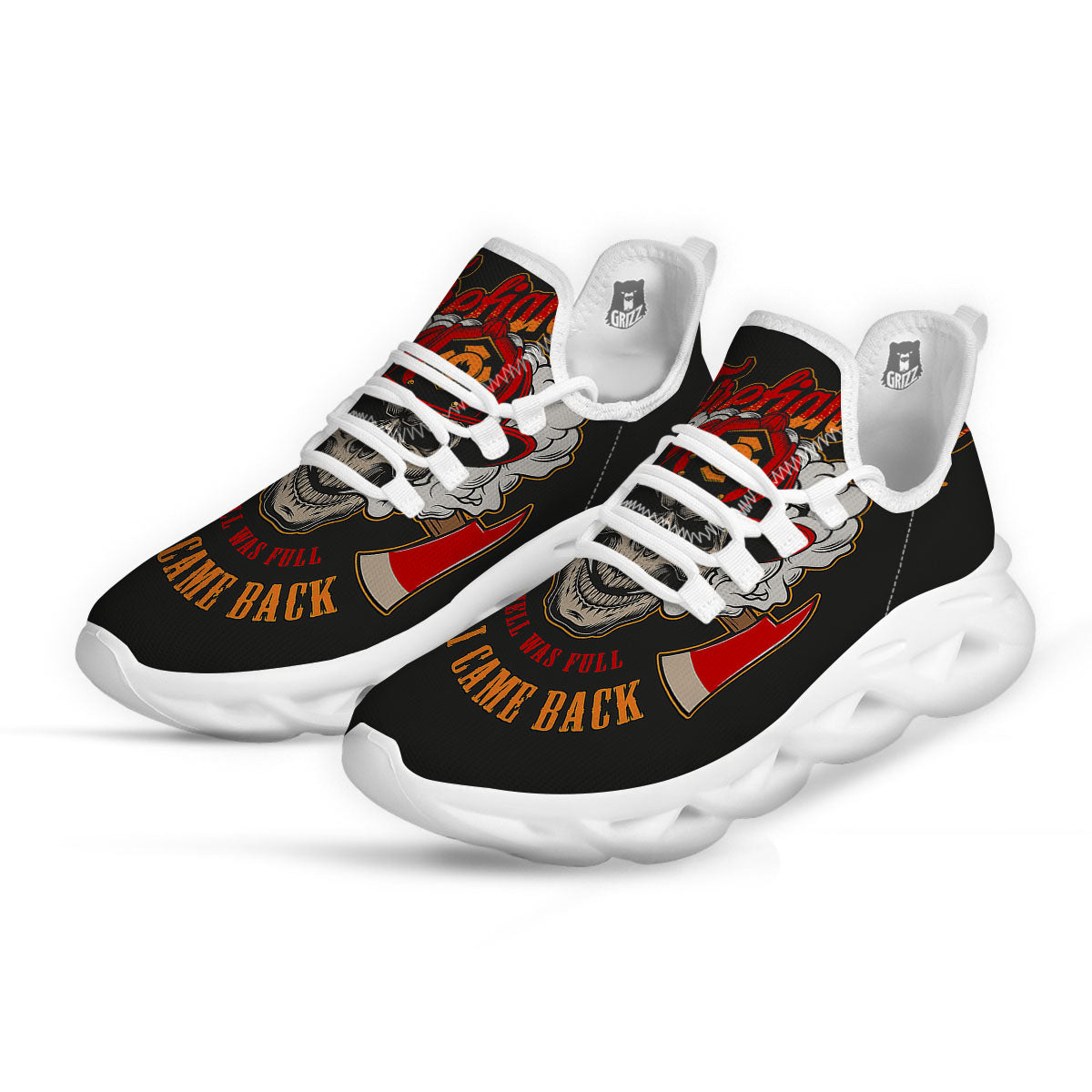 Skull Firefighter Department Print White Running Shoes-grizzshop