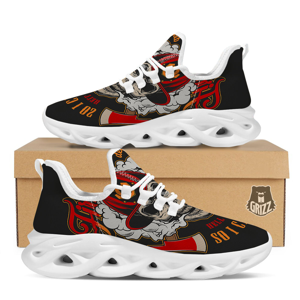 Skull Firefighter Department Print White Running Shoes-grizzshop