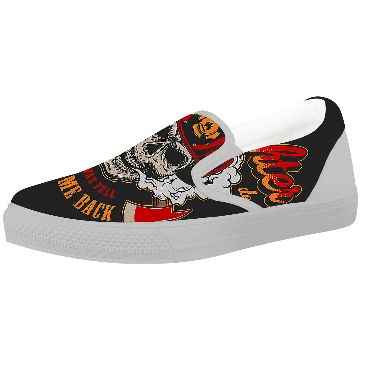 Skull Firefighter Department Print White Slip On Shoes-grizzshop
