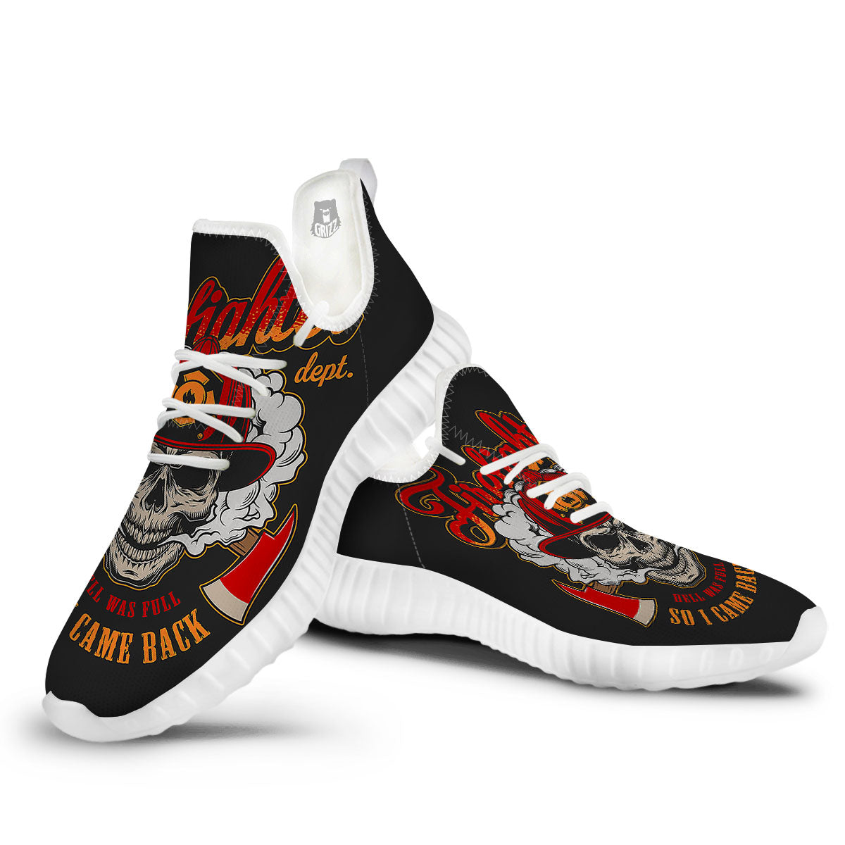 Skull Firefighter Department Print White Walking Shoes-grizzshop