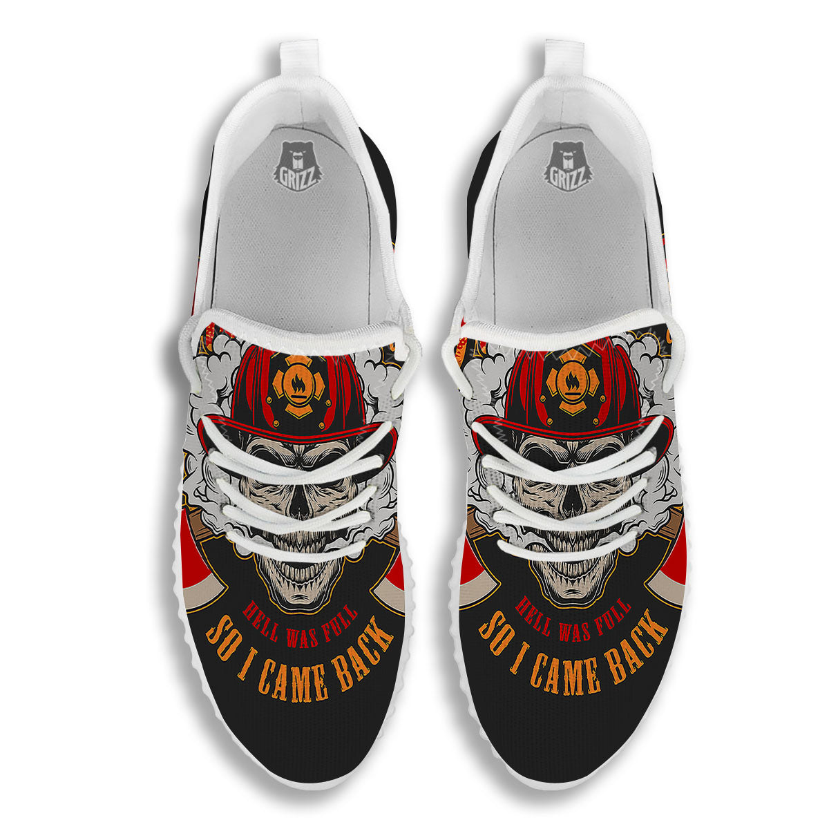 Skull Firefighter Department Print White Walking Shoes-grizzshop