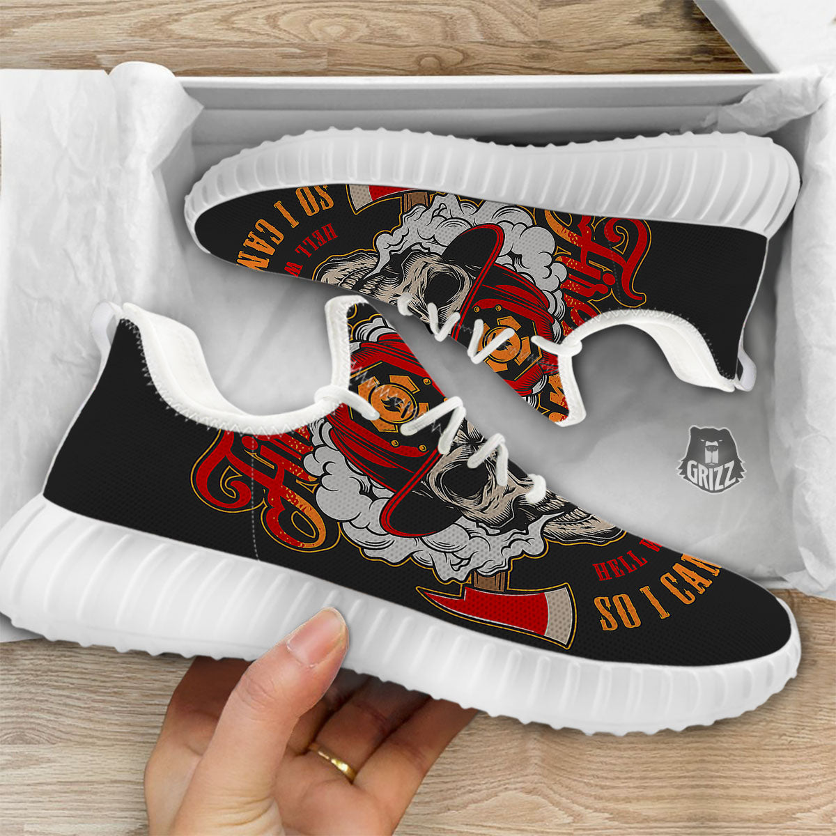 Skull Firefighter Department Print White Walking Shoes-grizzshop