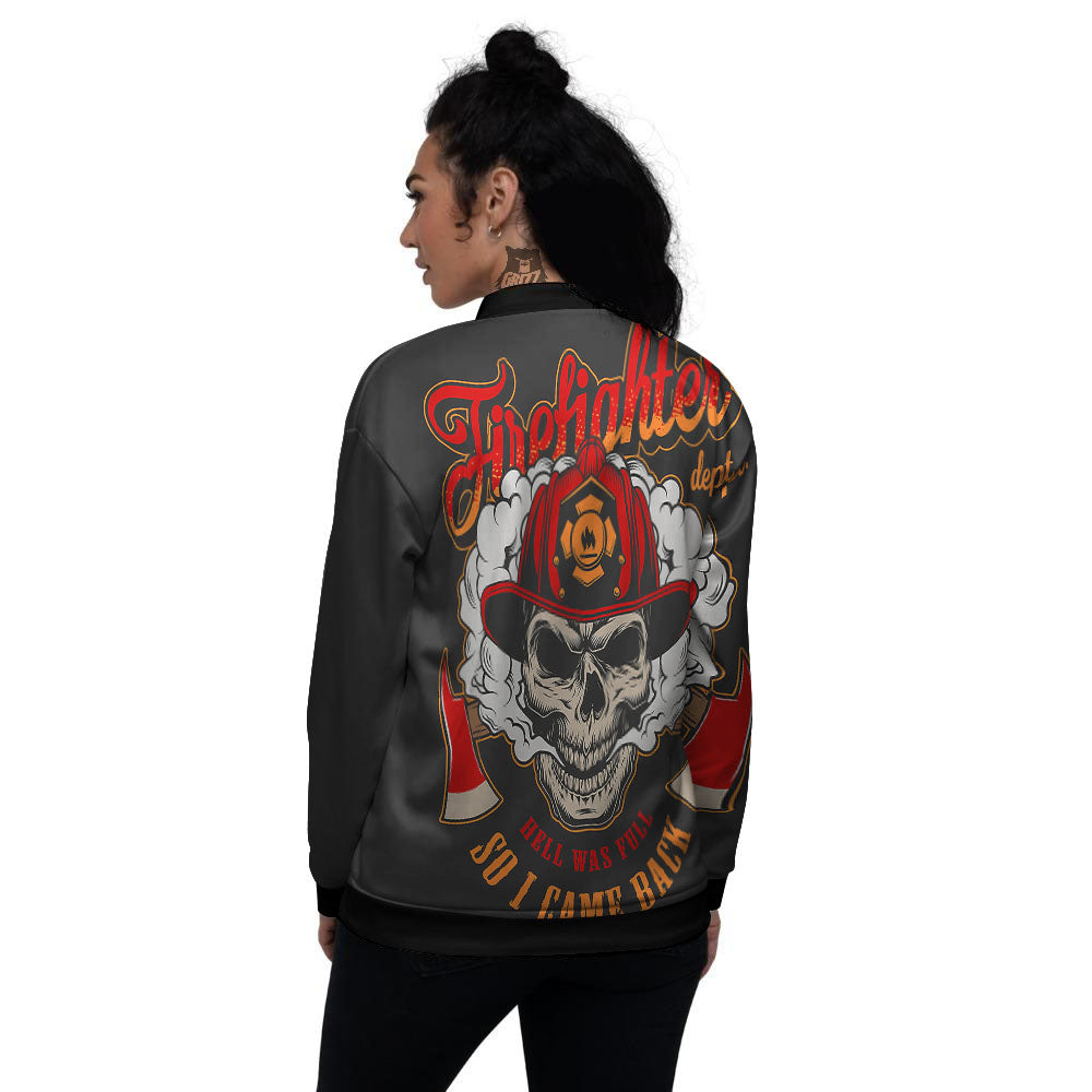 Skull Firefighter Department Print Women's Bomber Jacket-grizzshop