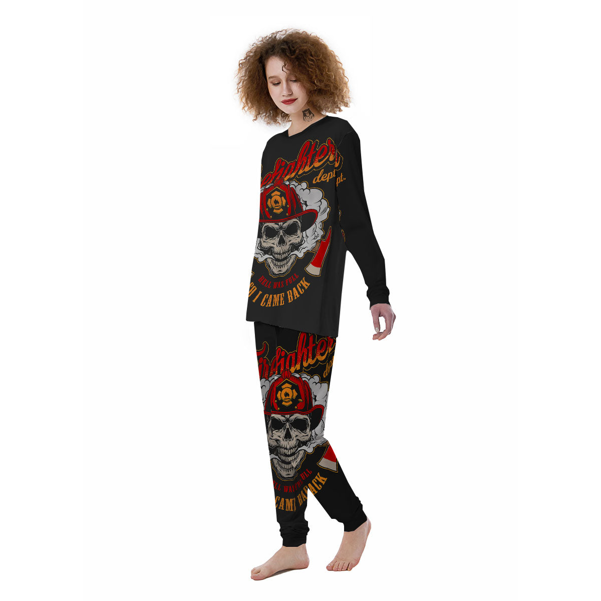 Skull Firefighter Department Print Women's Pajamas-grizzshop