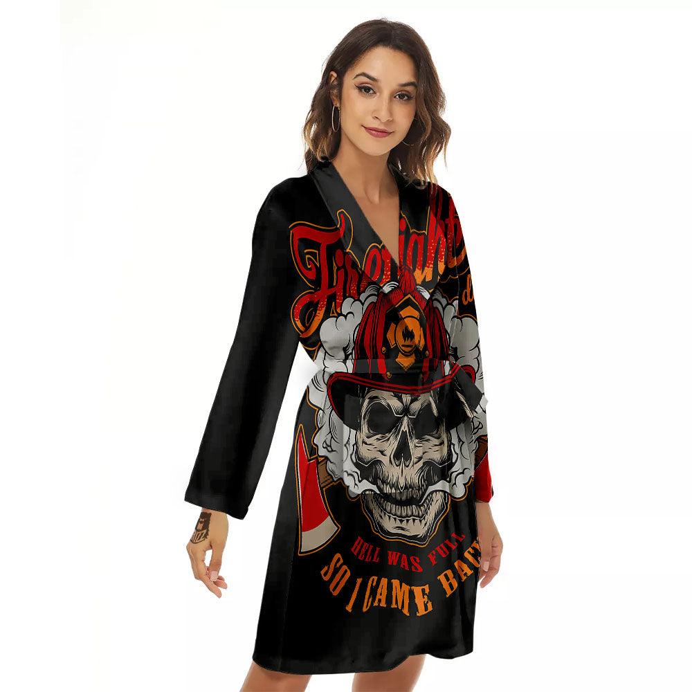 Skull Firefighter Department Print Women's Robe-grizzshop