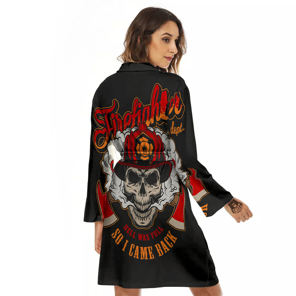 Skull Firefighter Department Print Women's Robe-grizzshop