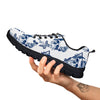 Skull Floral White And Blue Print Pattern Black Sneaker-grizzshop