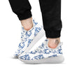 Skull Floral White And Blue Print Pattern White Athletic Shoes-grizzshop