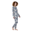 Skull Floral White And Blue Print Pattern Women's Pajamas-grizzshop