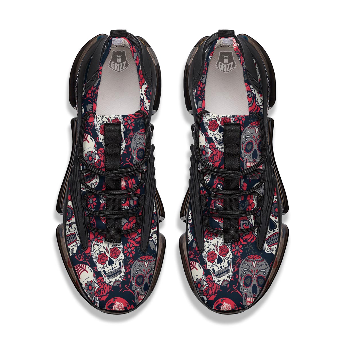 Skull Flower Red Sugar Print Pattern Black Gym Shoes-grizzshop