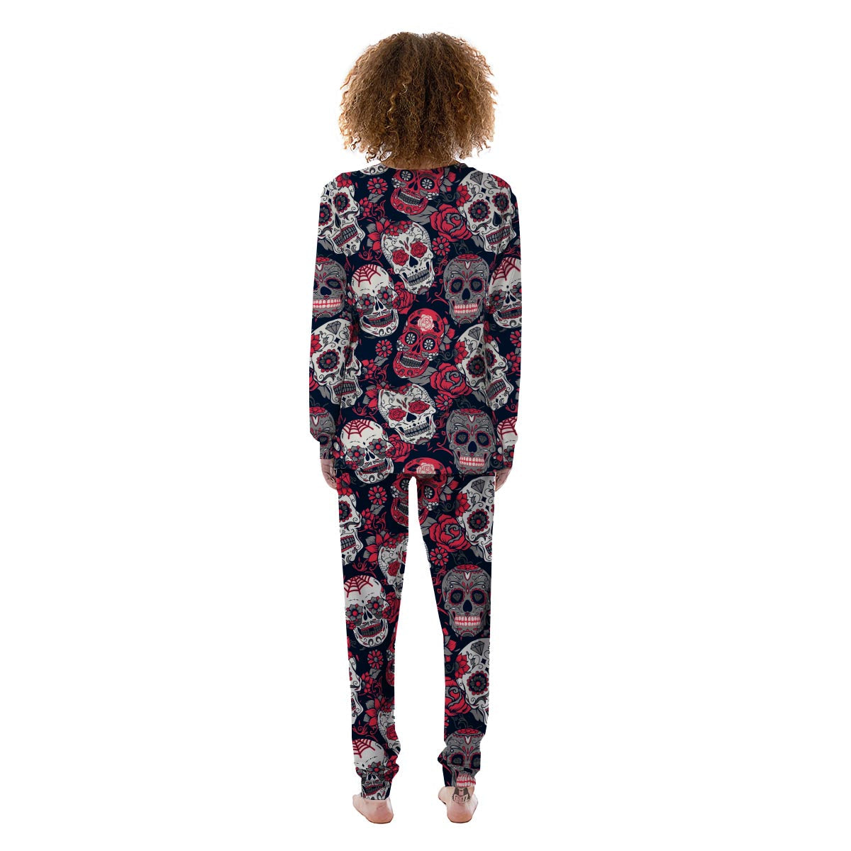 Skull Flower Red Sugar Print Pattern Women's Pajamas-grizzshop