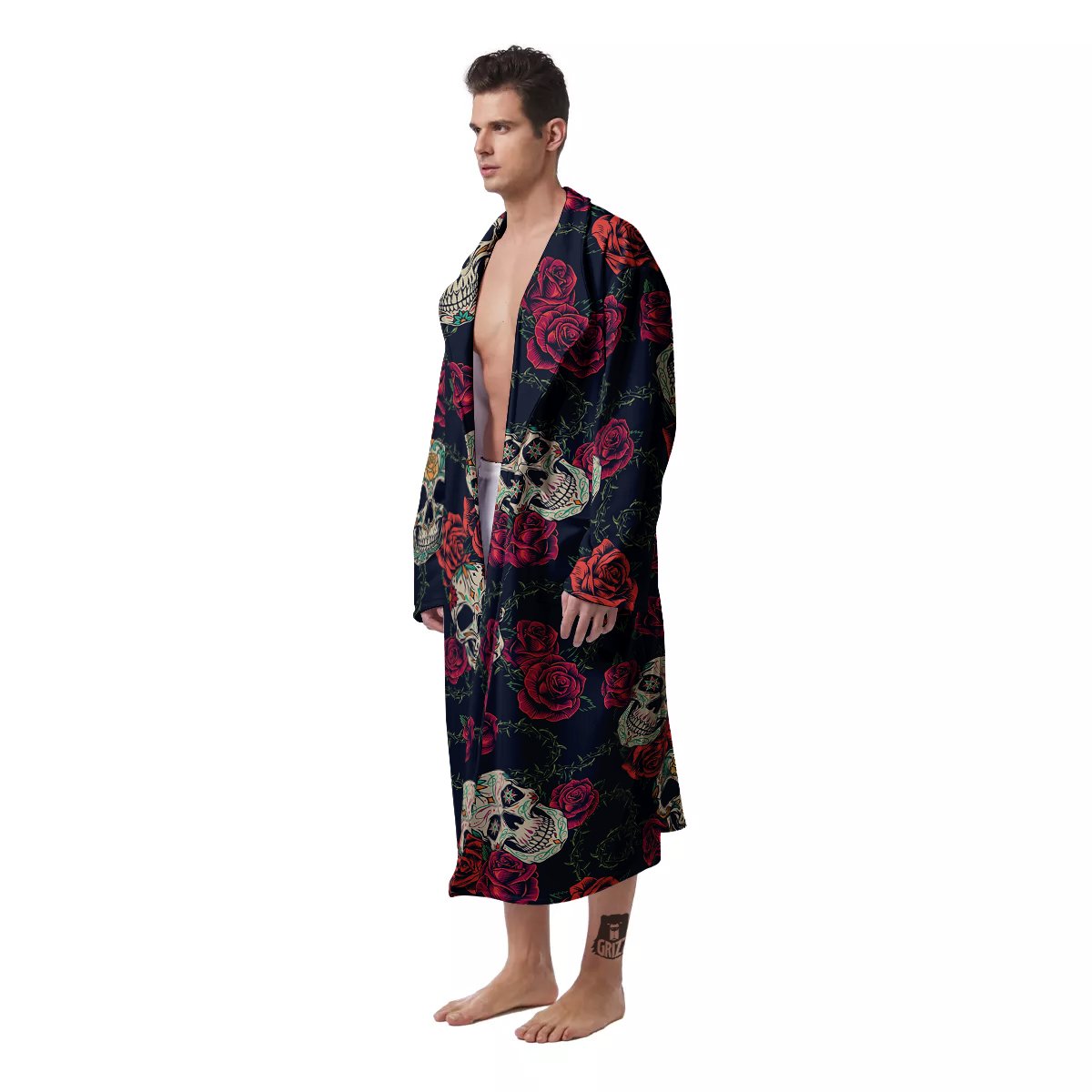 Skull Flowers Vintage Print Pattern Men's Robe-grizzshop
